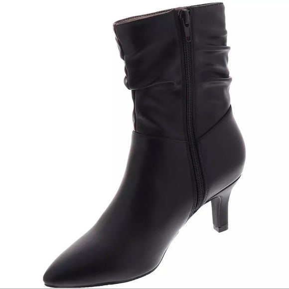 Masseys Black Faux Leather Mid-Calf Heeled Boots 11W - Picture 3 of 3